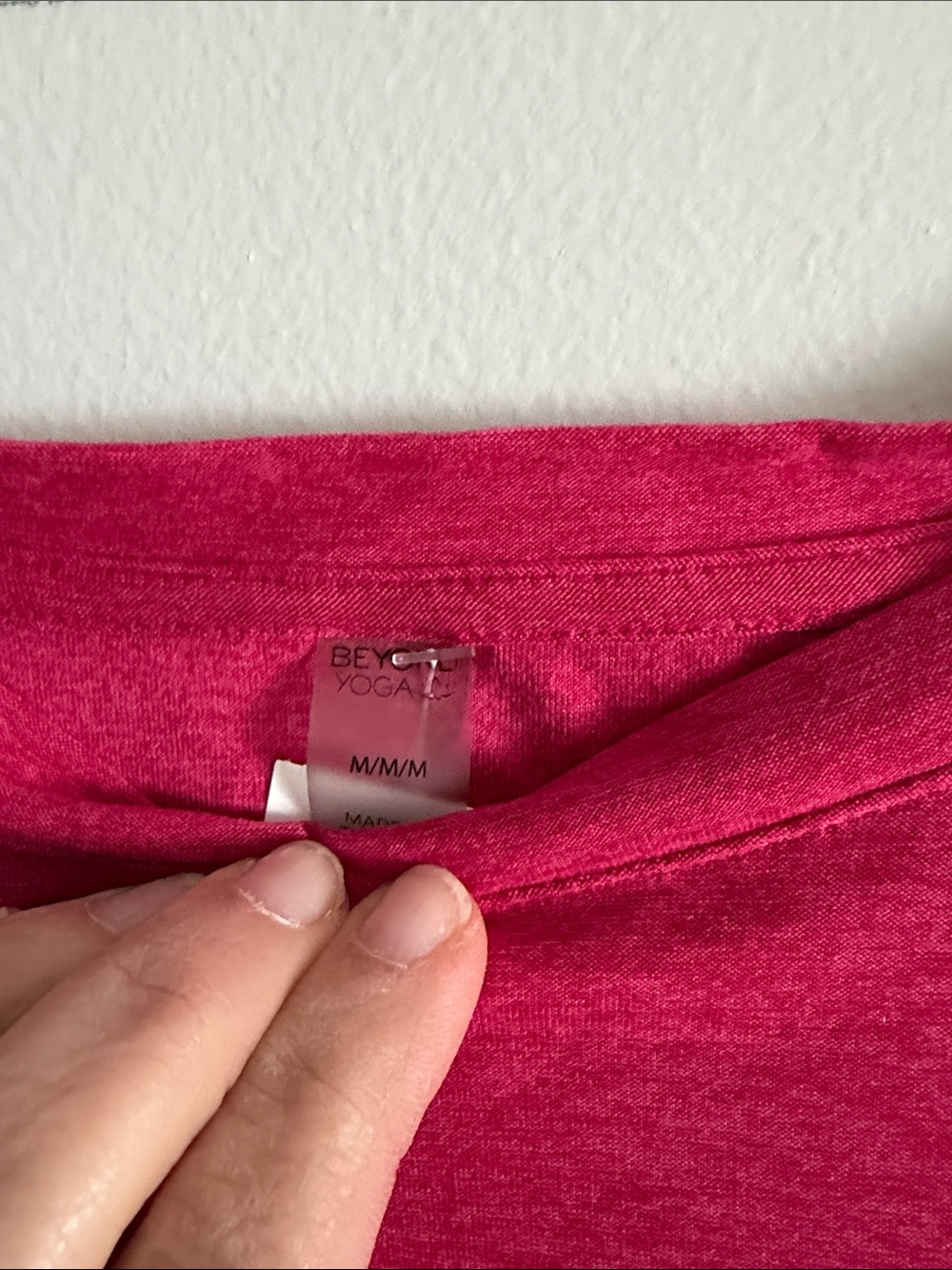 Beyond Yoga Short Sleeve Crewneck Tee in raspberry/ pink. Vibrant color. Med. - Picture 2 of 3